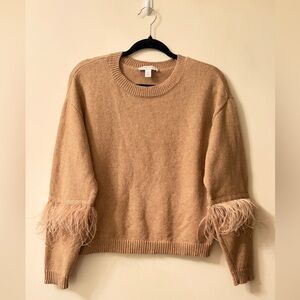 Chelsea & Violet ostrich Feather-Trimmed Beige Sweater